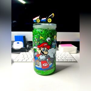 Mario Kart Themed Green Glitter Tumbler